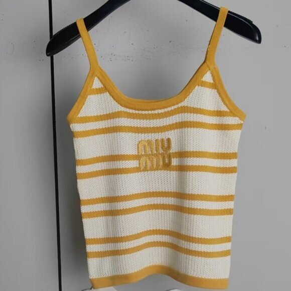 Miu Miu Women's Knit Sports Yellow Short Tank Top - Picture 1 of 6